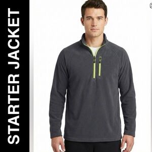 Starter Brand Men’s Fleece Top 1/4 Zip Pullover Size 2XL Charcoal Gray & Lime